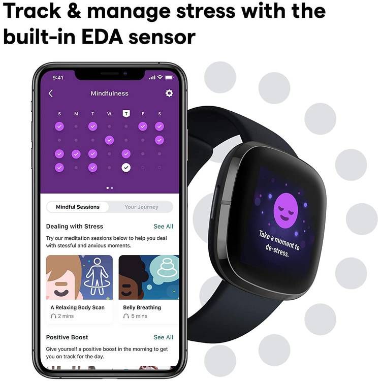 Fitbit Sense Health & Fitness Smartwatch Wristband with Built-in GPS, Tools for Heart Health, 24/7 Heart Rate, Stress Management & Skin Temperature Trends, Water Resistant