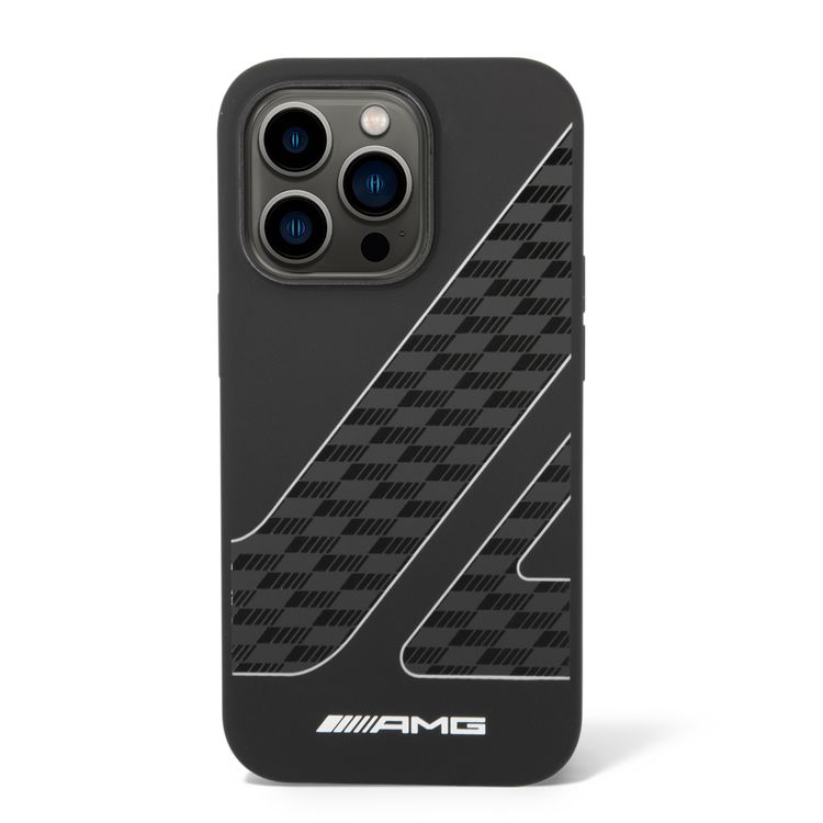 جراب من السيليكون السائل من Amg بنمط علم مربعات - آيفون 14 برو - أسود / أبيض