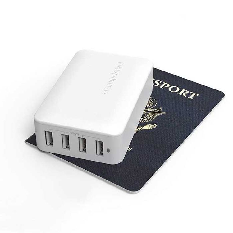 RAVPower 4-Port USB Travel Adapter 40W with Power Cord & Detachable Adapters - Portable & Sturdy Fast Charging Wall Charger with iSmart Technology & Multiple Protection - White
