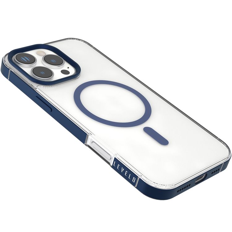 Levelo Claire Magsafe Case with Aluminum Bumper Case for iPhone 16 Pro , Hybrid Case, MagSafe Compatibility - Blue