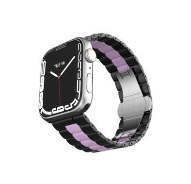 LEVELO Enigma Ceramic Watch Strap Compatible for Apple Watch 42mm/44mm/45mm, Quick Release Replacement Wrist Band, Butterfly Clasp Link Bracelet for Watch Series 7/SE/6/5 - Black / Pink