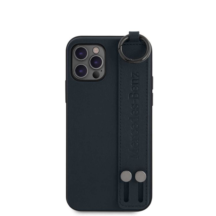 CG Mobile Mercedes-Benz Leather Case Hand Strap Compatible for iPhone 12 / 12 Pro (6.1") Shock & Scratch Resistant, Easy Access to All Ports, Drop Protection  - Blue