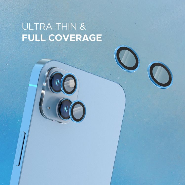 LEVELO واقي عدسة Lucent Duo متوافق مع آيفون 13 ميني و13 (قطعتين)، صلابة 9H، خالي من الفقاعات، نحيف للغاية وتغطية كاملة، واقي عدسة الكاميرا، مقاوم للخدش - أزرق