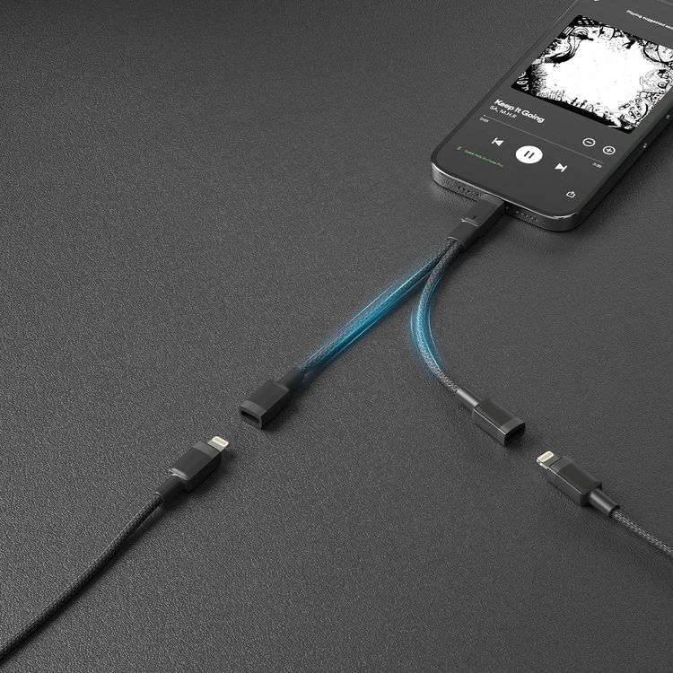 بورودو لايتنينج موصل الصوت ومحول الشحن - أسود - 12 سم