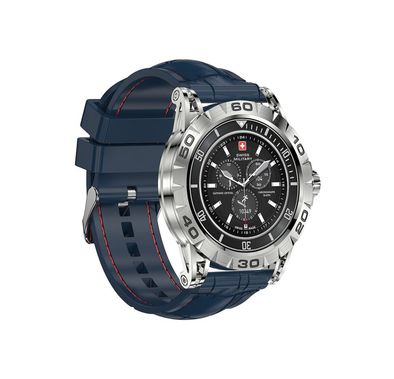 Swiss Military Dom2, up to 7 Days Battery Life, Receive & Make Calls, Heart Rate & Blood Pressure & Oxygen Level Monitoring, iOS & Android - Silver with Blue Silicon Strap  