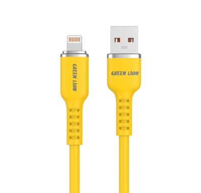كابل سيليكون USB-A إلى Lightning بطول 1 متر من Green Lion، سرعة نقل 480 ميجابت في الثانية، 12 وات، شحن ومزامنة، عمر افتراضي يزيد عن 10000 ثنية، آمن ومضمون - أصفر
