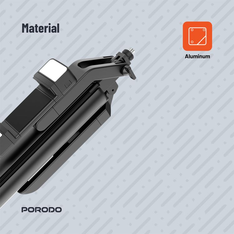 عصا سيلفي بورودو 185 سم قابلة للتمديد مع مصابيح مزدوجة قابلة للفصل، حامل ثلاثي القوائم بأربعة أرجل وجهاز تحكم عن بعد - أسود