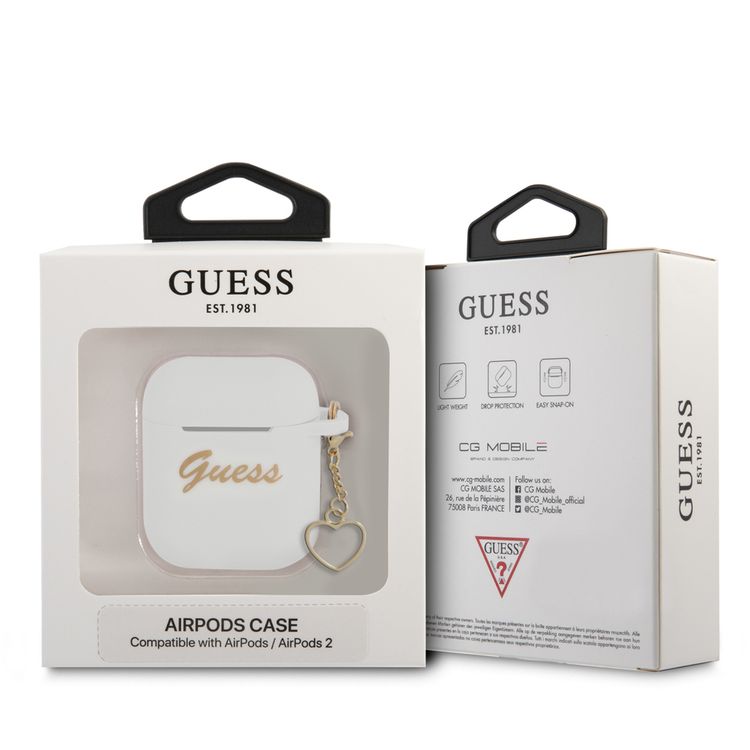 جيس GUA2LSCHSH حافظة سيليكون لأجهزة ابل إيربودز 1/2 و مجموعة ساحرة مع خاتم شكل قلب - أبيض