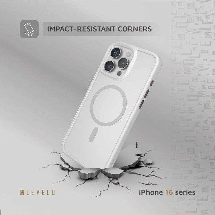 حافظة Levelo MagSafe Solo لهاتف iPhone 16 Pro، تقنية Clearview، مقاومة للخدش 3H، هيكل هجين - أبيض 