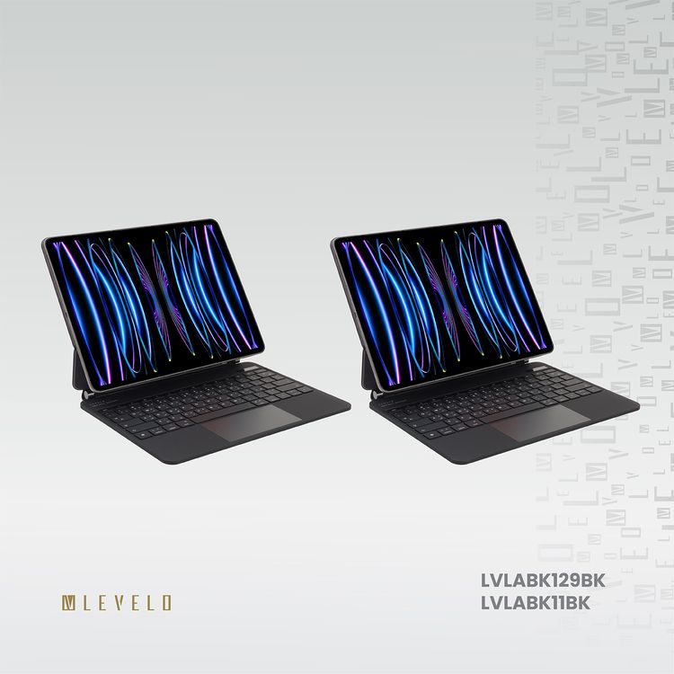 Levelo AeroBoard Saffanio Leather Wireless Keyboard for iPad Pro 11" & iPad Air 11" M3 (2025) with Multi-Gesture Trackpad, 300 Hours Standby Time, Up to 130° Adjustable Angle - Black