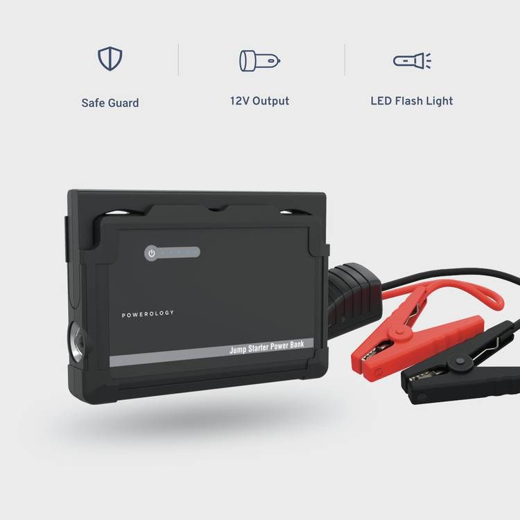 باورولوجي جامب ستارتر باور بانك ، بادئ تشغيل السيارة بقوة 1000 أمبير ، بنك طاقة 25000 مللي أمبير متعدد المنافذ ، شاحن هاتف محمول مع حماية أمان ، مصباح يدوي LED مدمج - أسود