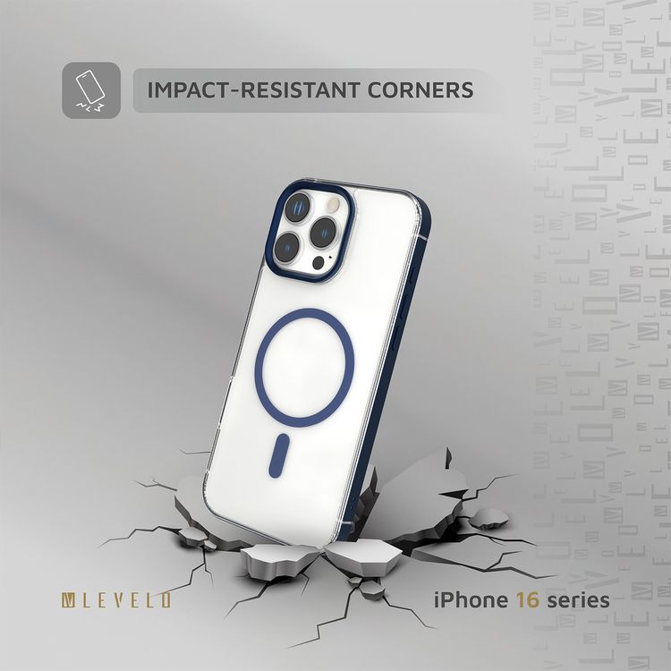 Levelo Claire Magsafe Case with Aluminum Bumper Case for iPhone 16 Pro Max, Hybrid Case, MagSafe Compatibility - Blue