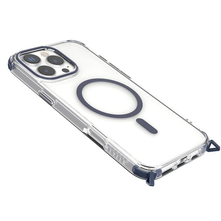 Levelo Celeste MagSafe Case with Crossbody Strap for iPhone 16 Pro, AirGuard Technology, Metal Hook, Durable Material - Deep Blue