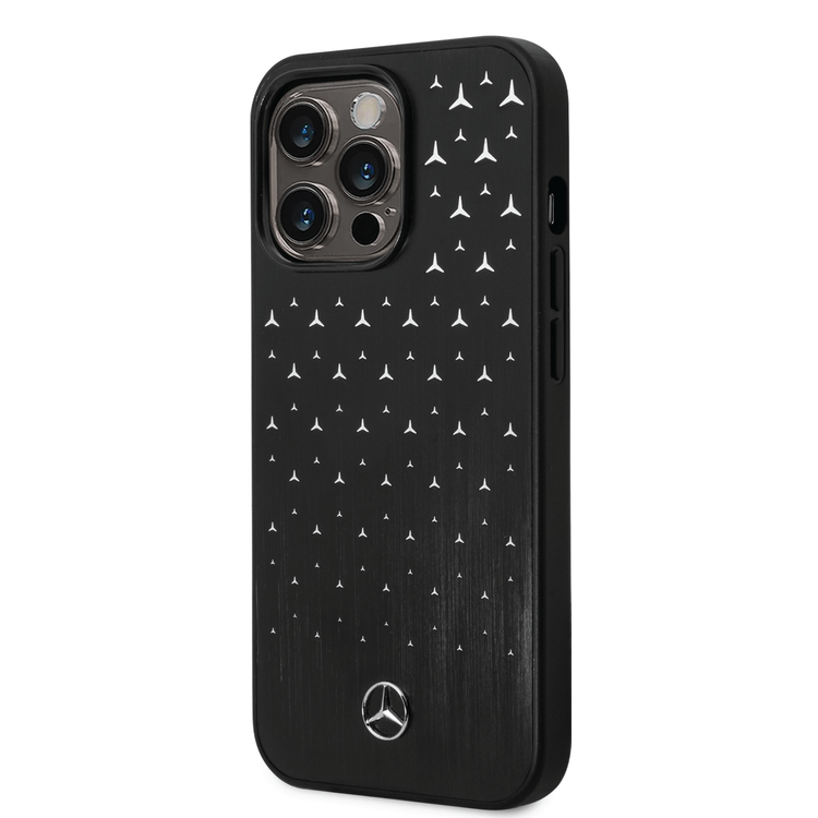 Mercedes-Benz Aluminum Case with Star Pattern Bumper ProtectioniPhone 14 Pro Compatibility - Black