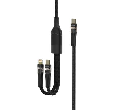 كابل شحن سريع شفاف 2 في 1 من Green Lion، متوافق مع مجموعة واسعة، شحن ومزامنة، 10000 ثنية، مؤشر LED - أسود