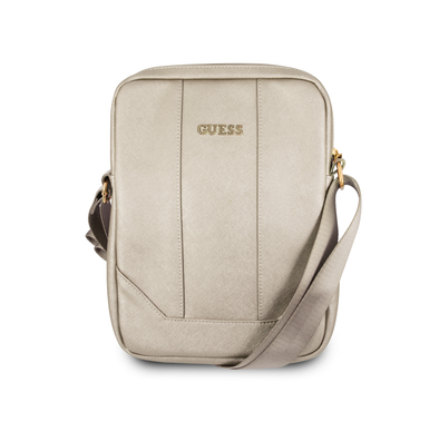 CG MOBILE Guess Saffiano-Look PU Tablet Bag 10" with Adjustable Shoulder Strap Slim Portable Storage Bag Suitable for Outdoor, Business, Office, School Officially Licensed - Beige