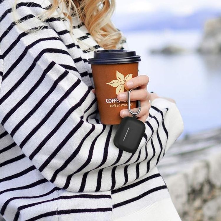 Ahastyle Retro 3D Design Premium Silicone Case with Carabiner Compatible for AirPods Pro - Ergonomic Classic Design - Dust & Shockproof Cover Supports Wireless Charging - Black