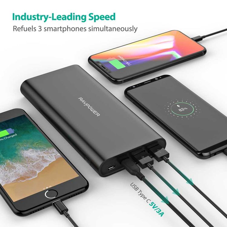 RAVPower Ace Series Portable Charger Power Bank 26800mAh with Dual Input & LED Battery Level Indicator - Type-C Compatibility - iSmart Double-Quick Recharge Powerbank - Black