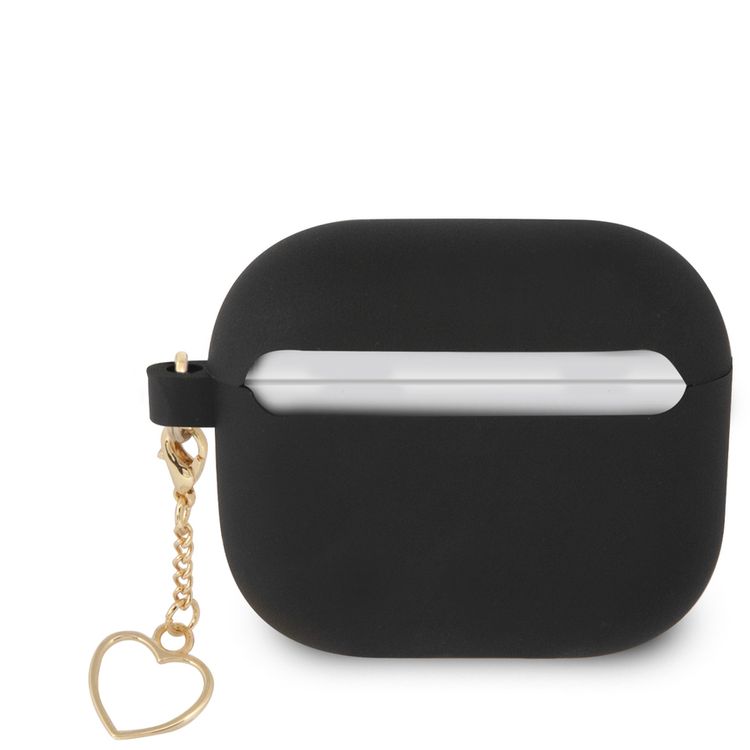 Guess GUA3LSCHSK Silicone Case for Apple Airpods 3 , Charm Collection with Anti-Lost Heart Ring , Officially Licensed - Black