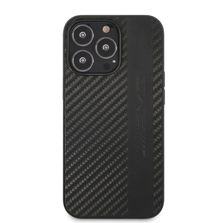 CG MOBILE AMG PC/TPU Case with PU Carbon Effect Gray Leather Stripe & Hot Stamped Logo Compatible for iPhone 13 Pro Max (6.7") Easy Access to All Ports, Shock-Absorption, Anti-Scratch, & Drop Protection Back Cover Suitable with Wireless Charging Officially Licensed
