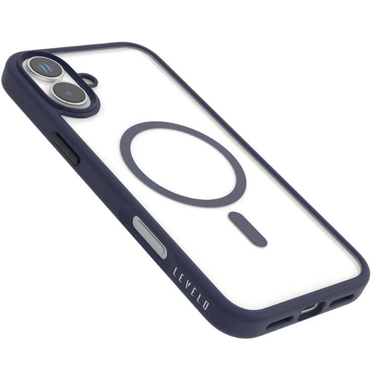 حافظة Levelo MagSafe Solo لهاتف iPhone 16، تقنية Clearview، مقاومة للخدش 3H، هيكل هجين - أزرق غامق