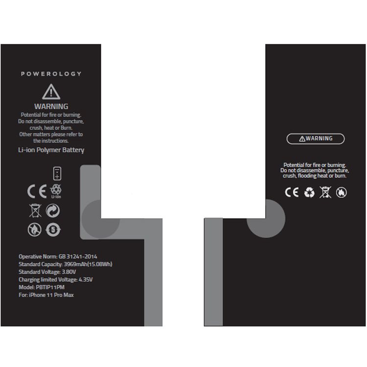 بطارية هاتف بوليمر ليثيوم أيون بقوة 3969 مللي أمبير، 15.08 واط ساعة لهاتف آيفون 11 برو ماكس - أسود