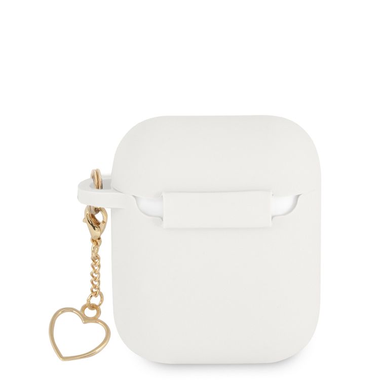 جيس GUA2LSCHSH حافظة سيليكون لأجهزة ابل إيربودز 1/2 و مجموعة ساحرة مع خاتم شكل قلب - أبيض