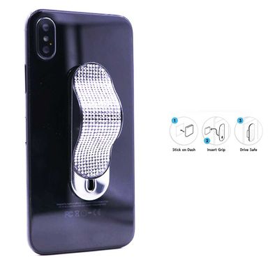 Gripon GP-SSC-WH Finger Phone Strap with x2 Mounting Clips mobile phone holder enhances your grip on your smart device - White Diamond / Silver