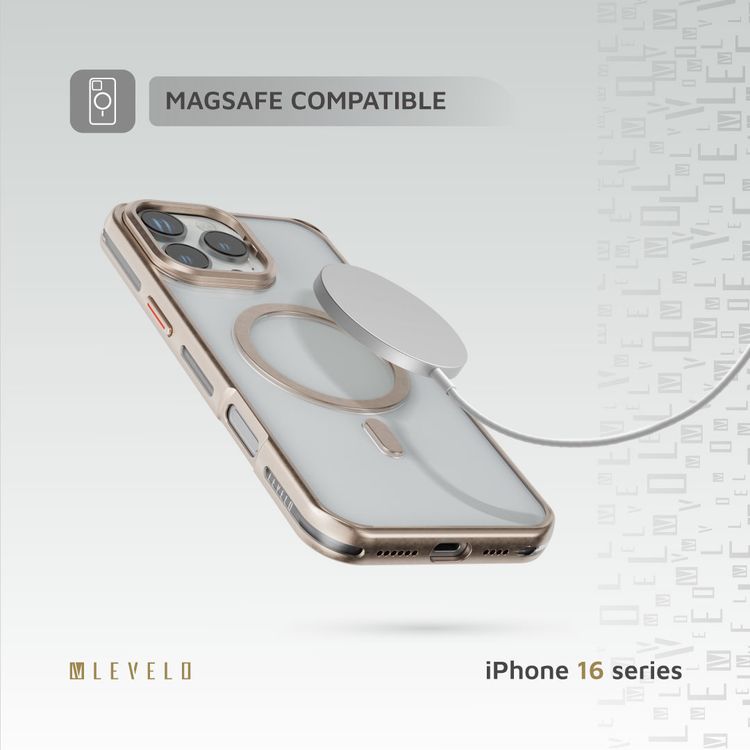 Levelo Elio PC Case with Camera Ring Stand for iPhone 16 Pro, Built-in Kickstand, MagSafe Compatible - Rose Gold Titanium