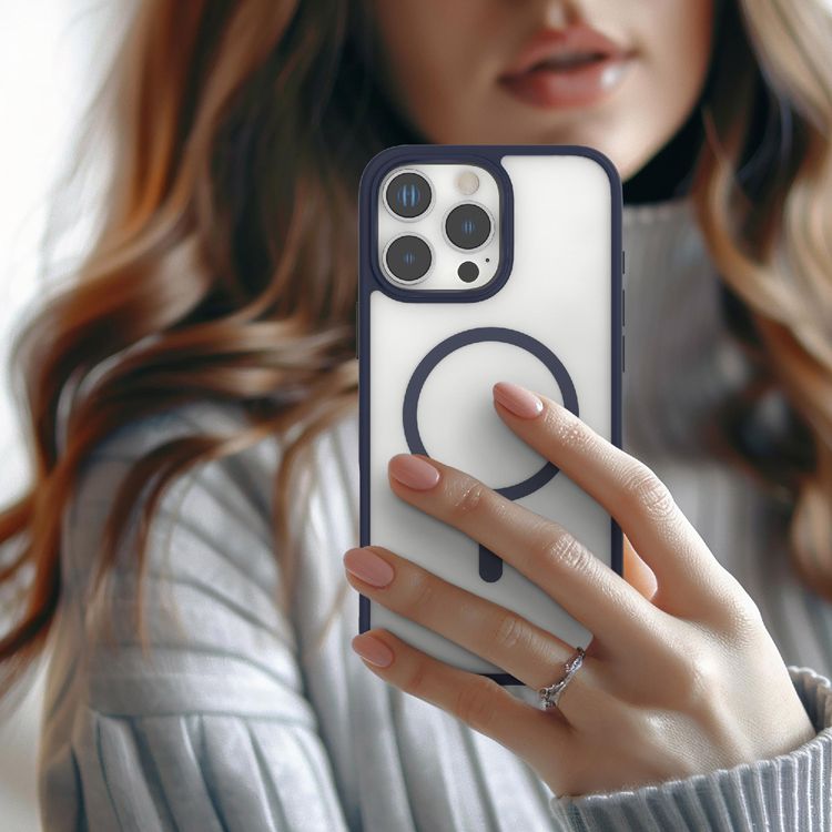 حافظة Levelo MagSafe Solo لهاتف iPhone 16 Pro، تقنية Clearview، مقاومة للخدش 3H، هيكل هجين - أزرق غامق