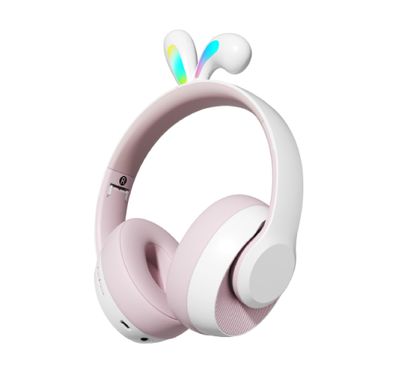 سماعة رأس لاسلكية للأطفال من بورودو ساوندتيك مع أضواء LED على شكل آذان أرنب - القرنفل