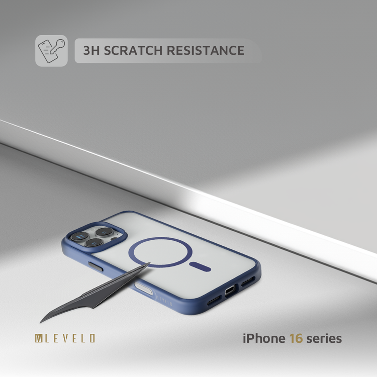 Levelo MagSafe Solo Case for iPhone 16 Pro Max, Clearview Technology, 3H Scratch Resistance, Hybrid Construction - Deep Blue