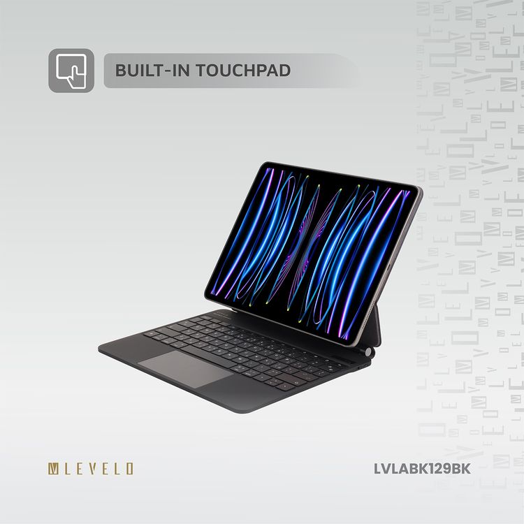 Levelo AeroBoard Saffanio Leather Wireless Keyboard for iPad Pro 11" & iPad Air 11" M3 (2025) with Multi-Gesture Trackpad, 300 Hours Standby Time, Up to 130° Adjustable Angle - Black