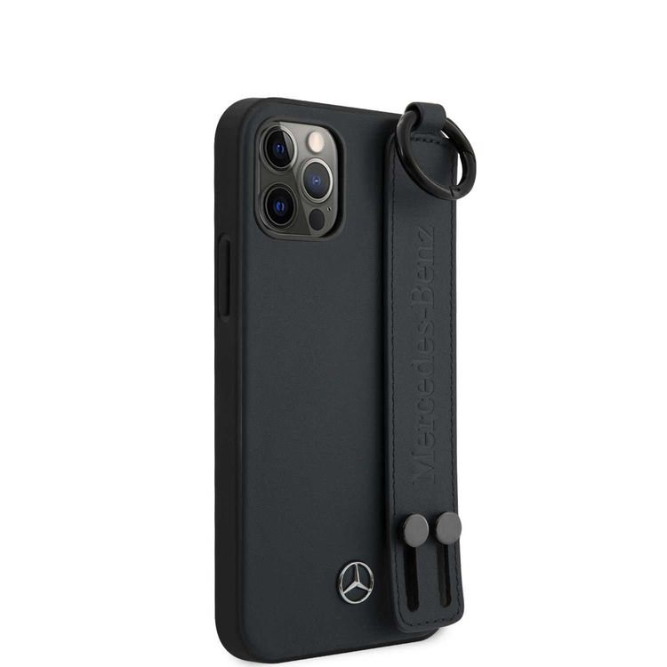 CG Mobile Mercedes-Benz Leather Case Hand Strap Compatible for iPhone 12 / 12 Pro (6.1") Shock & Scratch Resistant, Easy Access to All Ports, Drop Protection  - Blue