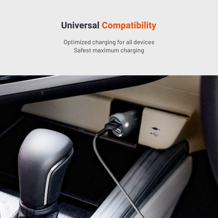  شاحن سيارة صغير مزدوج المنفذ من بورودو 2.4 أمبير ، محول سيارة نحيف ومضغوط مع مؤشر طاقة وشحن سريع ، توافق عالمي ، آمن وموثوق - أسود