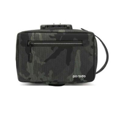 حقيبة تخزين من الجلد والنايلون من بورودو لايف ستايل مضادة للسرقة مقاس 8.2 بوصة مع حامل محرك أقراص فلاش USB، مقاومة للرذاذ IPX3، متوافقة مع شحن USB-A - بني غامق