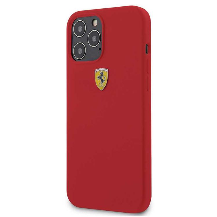 CG Mobile Ferrari On Track Liquid Silicone Case Metal Logo Compatible for iPhone 12 Pro Max (6.7") - Red