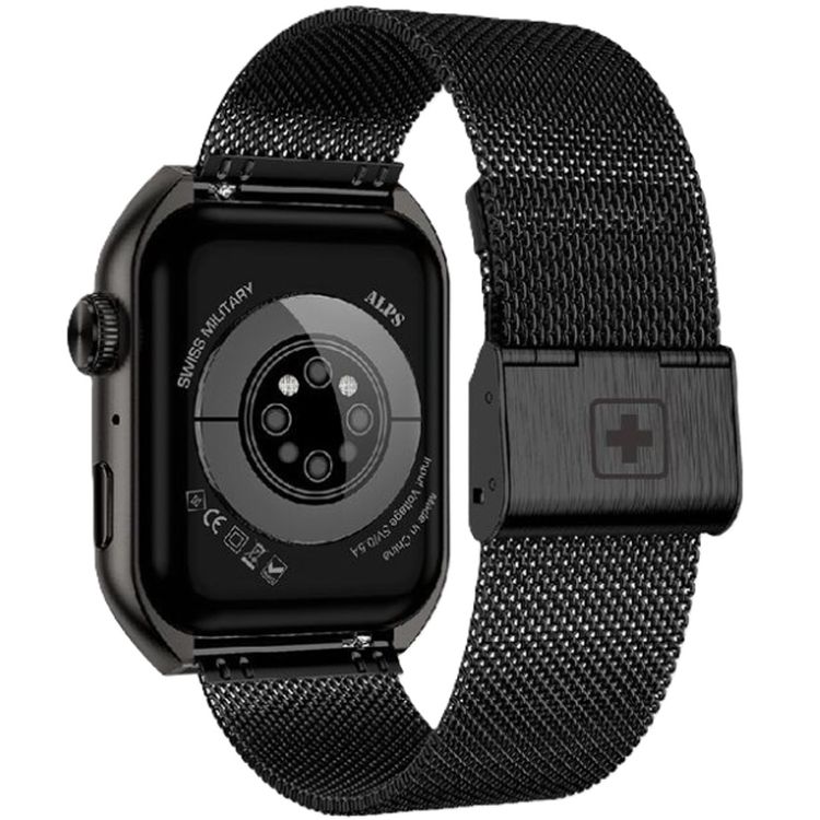 Swiss Military Alps 3 Smartwatch, 1.96" AMOLED Curved Glass Display, 1 Week Battery Life, Wireless Charging, Water Resistance, Receive and Makes Calls - Gun Metal Steel Strap