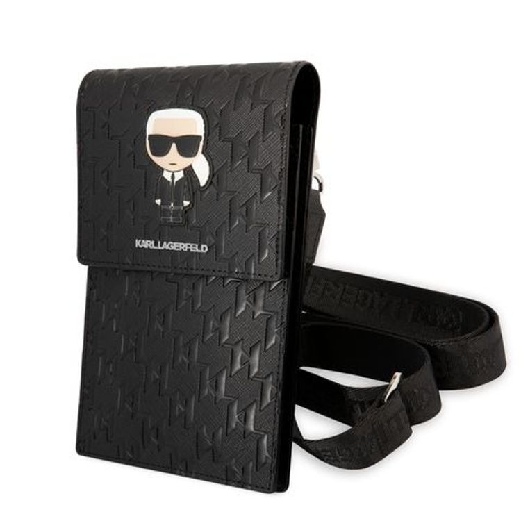 Karl Lagerfeld Wallet with Ikonik Mongram Logo and Patch Design  - Black