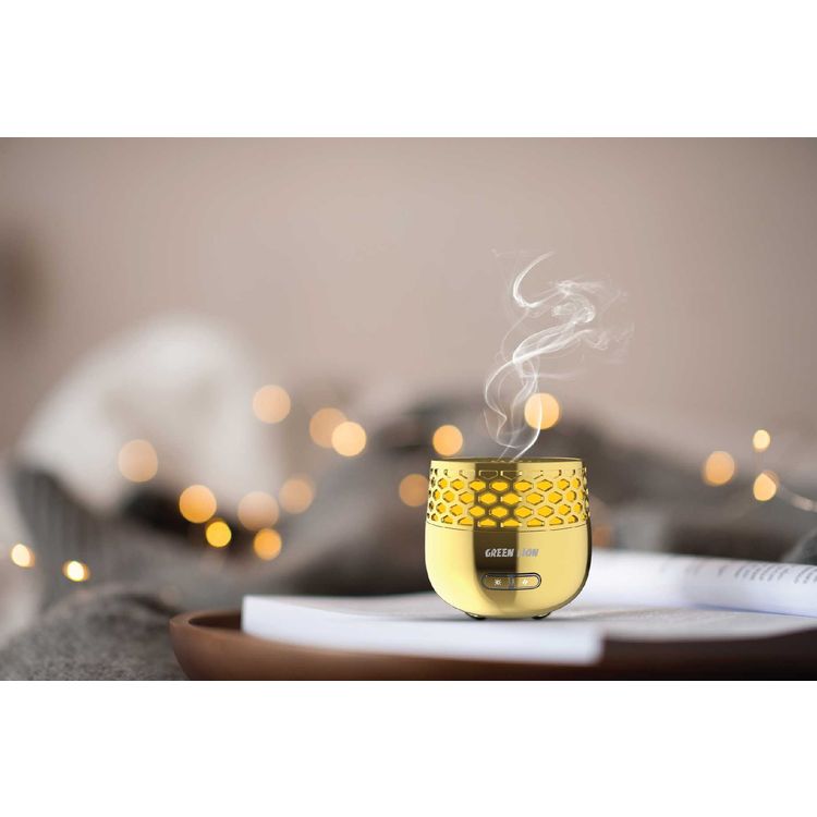 مبخرة بخور لوكس من جرين ليون، 2500 مللي أمبير، مدمجة ومحمولة، شحن من النوع C، وقت عمل 30 دقيقة، ضوء LED، مروحة توربو، وقت الشحن 2 ساعة - ذهبي