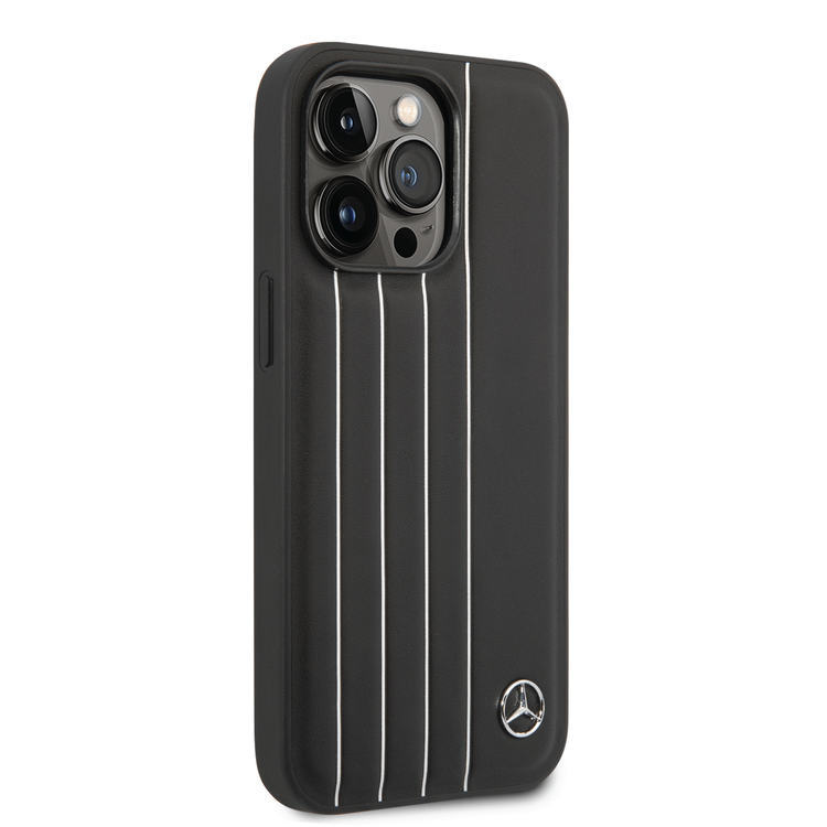 CG MOBILE Mercedes-Benz Genuine Leather Case With New UrbanIII Pattern, Compatible w/ 14 Pro Max (6.7") Protective Cover, Drop Protection, Wireless Charger Compatibility - Black