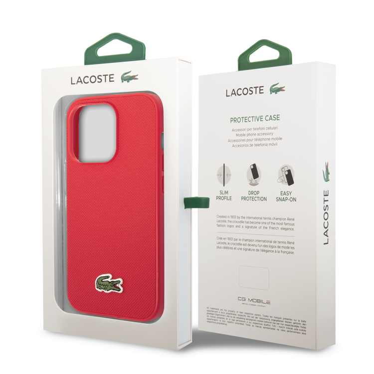 Lacoste Hard Case Iconic Petit Pique PU Woven Logo Estragon Compatible with iPhone 14 Pro Max - Red
