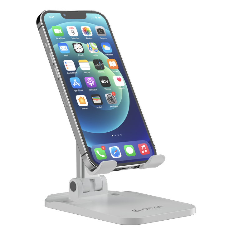 Devia Desktop Folding Stand For Phone, Anti-Slip Design, Safe & Secured, Portable Stand for Smartphones  Bedside, Office, Kitchen Table - White