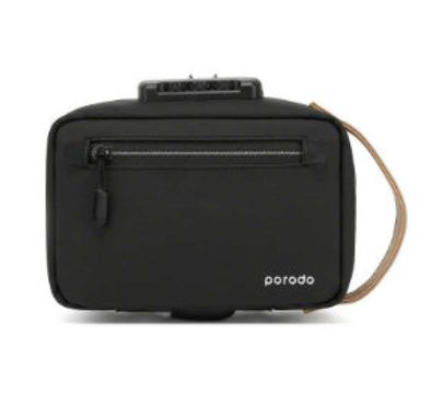 Porodo Lifestyle Nylon Fabric Leather Anti-Theft Storage Bag 8.2" with USB Flash Drive Holder, IPX3 Splash Resistant, USB-A Charging Compatibility,