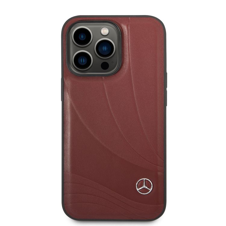 CG MOBILE Mercedes-Benz Genuine Leather Case With New WaveIII Pattern, Compatible w/ 14 Pro (6.1") Scratch & Drop Protection, Wireless Charger Compatibility - Red