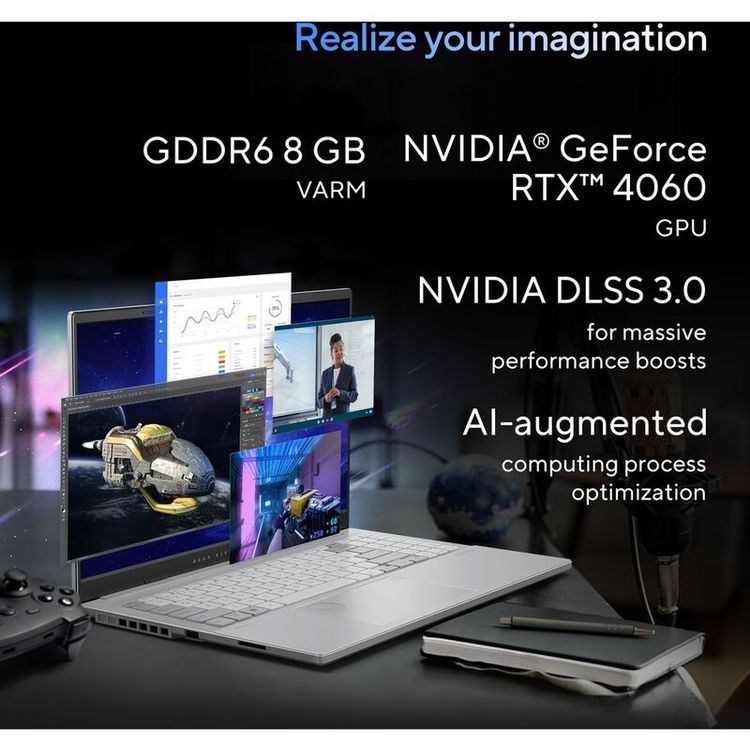 لاب توب ASUS Vivobook Pro 15 OLED - Intel Core Ultra 9-185H، ذاكرة وصول عشوائي 16 جيجابايت، 1 تيرابايت SSD، NVIDIA GeForce RTX 4050 6GB، شاشة 15.6 بوصة 3K OLED، Windows 11 Home - رمادي إيرل