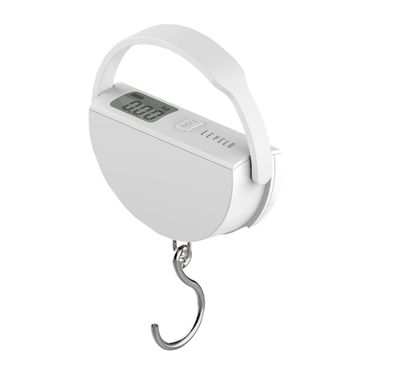 ميزان أمتعة Levelo Alta، وحدة قياس مزدوجة، مستشعرات عالية الدقة، مؤشر التحميل الزائد، نطاق حمولة 200 جرام - 50 كجم، استخدام لمدة 3 دقائق - أبيض