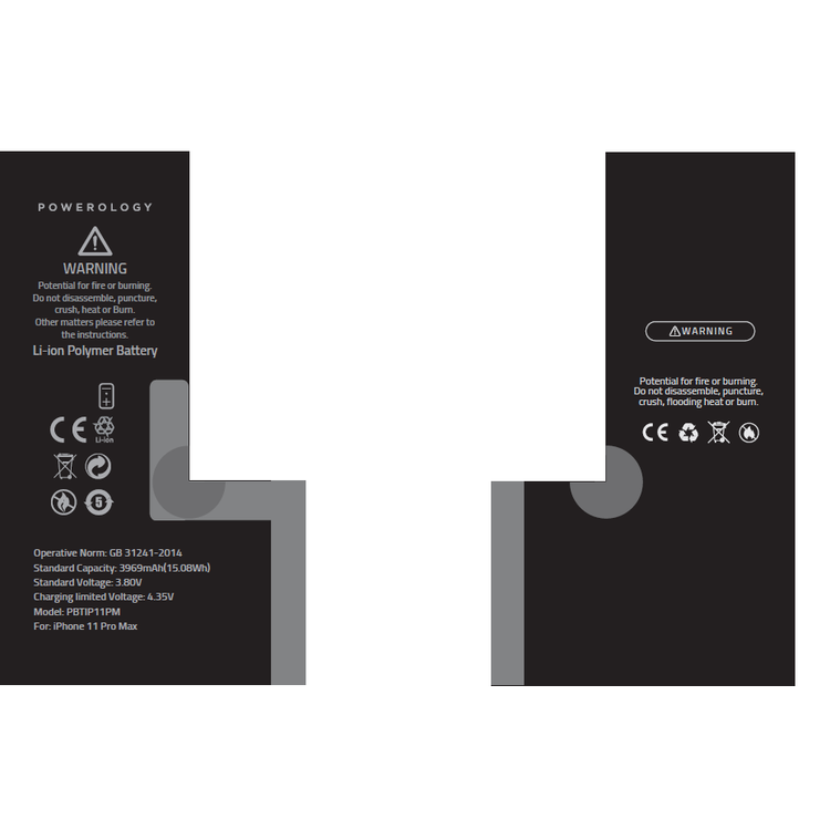 بطارية هاتف بوليمر ليثيوم أيون بقوة 3969 مللي أمبير، 15.08 واط ساعة لهاتف آيفون 11 برو ماكس - أسود