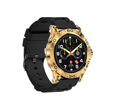 Swiss Military Dom2, up to 7 Days Battery Life, Receive & Make Calls, Heart Rate & Blood Pressure & Oxygen Level Monitoring, iOS & Android - Gold with Black Silicon Strap 