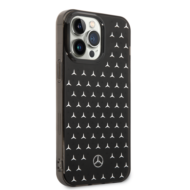 Mercedes-Benz Double Layer PC/TPU Case with Large Star Pattern iPhone 14 Pro Max Compatibility - Black / Silver